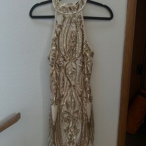 Privy Gold Sequin Backless Dress